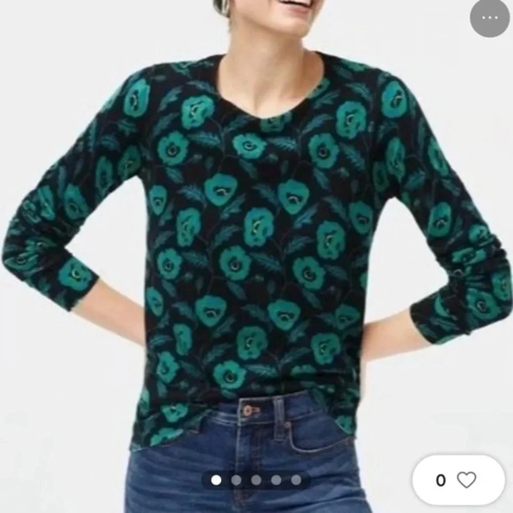 J. Crew  factory Poppy Print Teddie Crewneck Sweater Floral Print Pullover